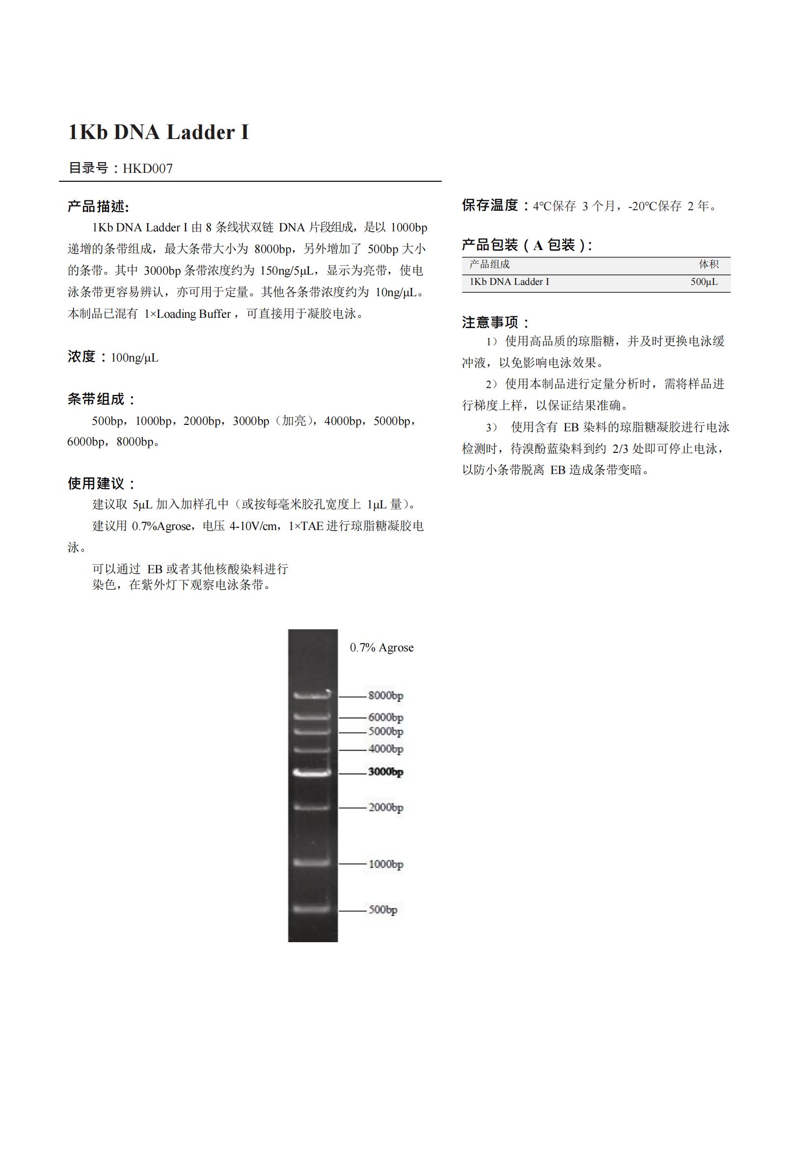 1Kb DNA Ladder I產品說明